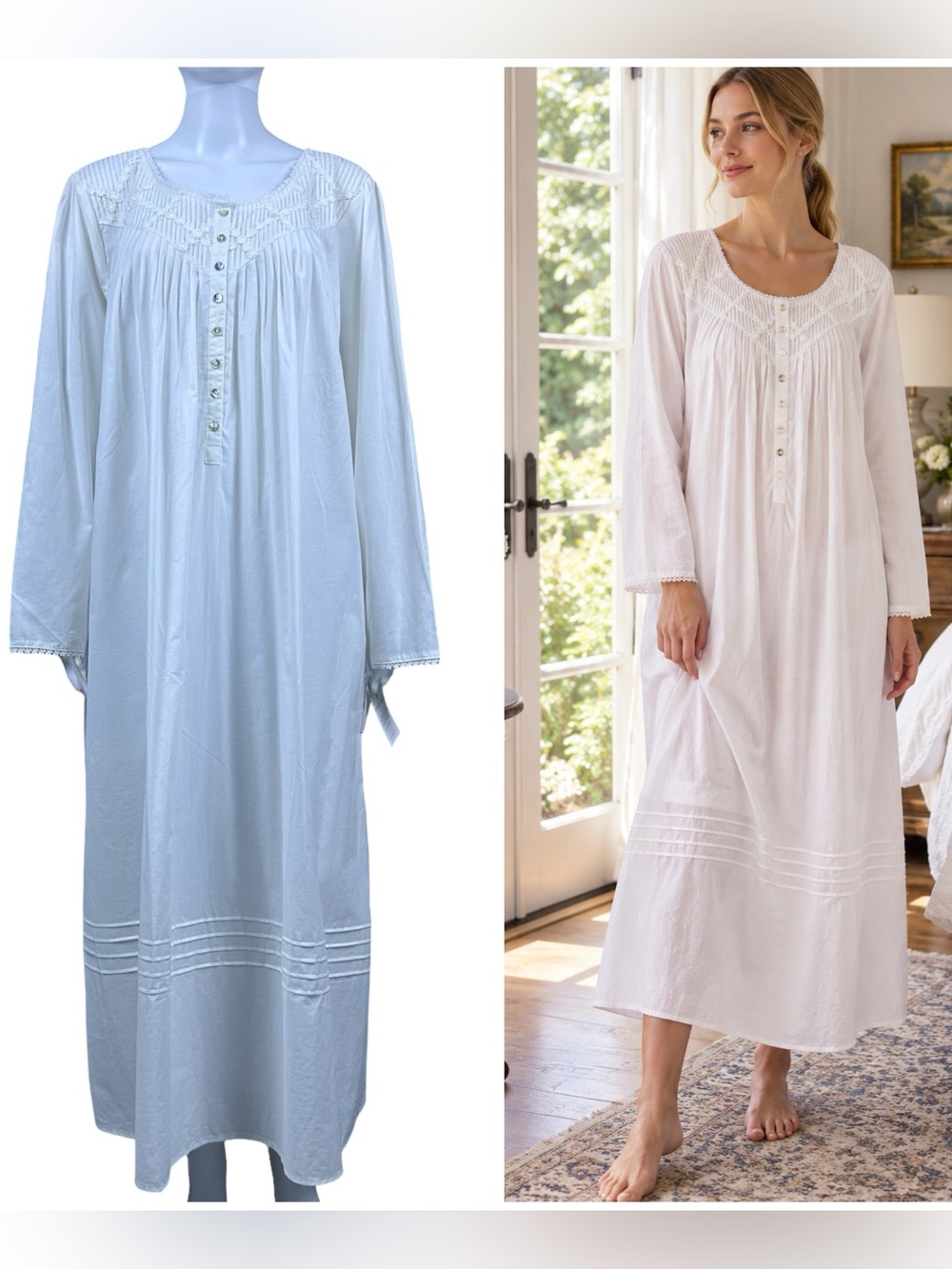Eileen West Poetic Long Sleeve 100% Cotton Ballet Nightgown XL Lace Pintuck NWT